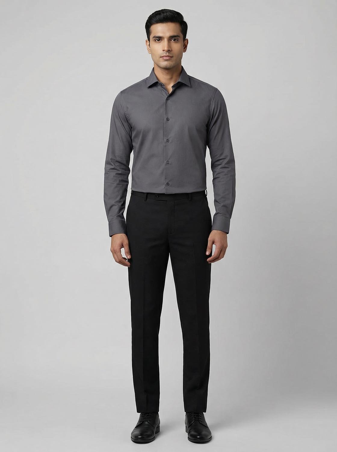 Slim Fit Solid Corporate Grey Shirt