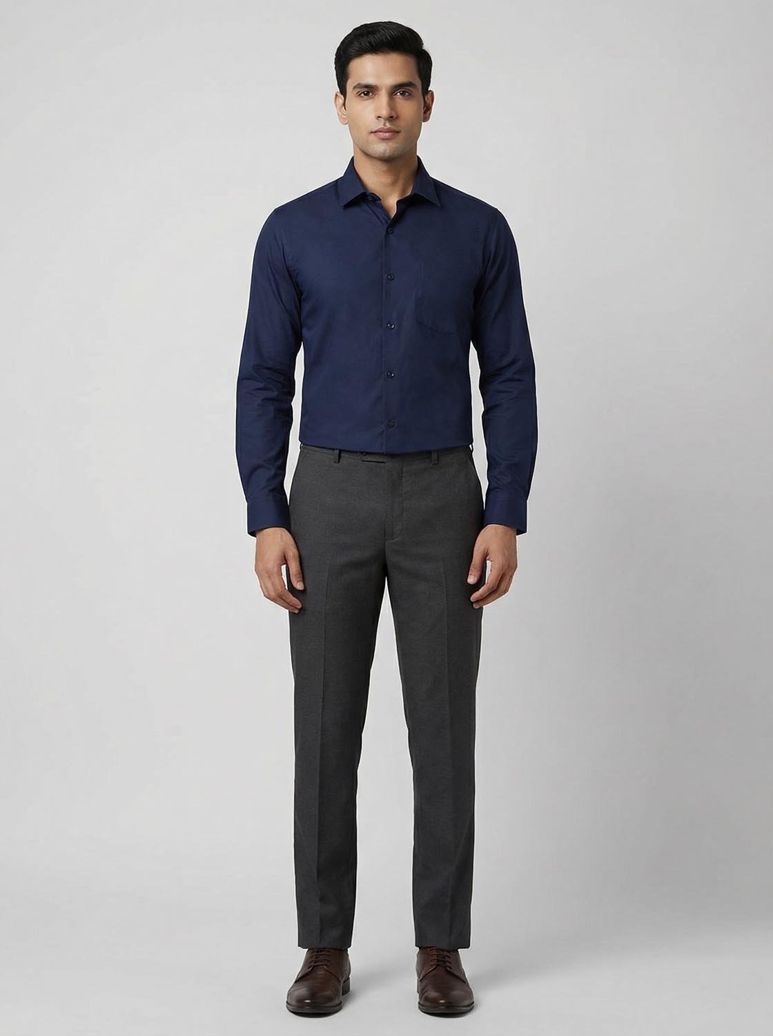 Slim Fit Solid Corporate Navy Blue Shirt