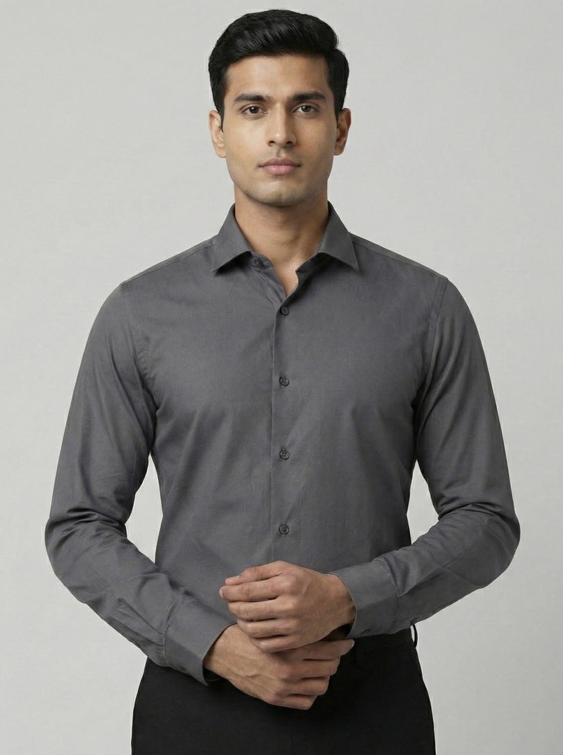 Slim Fit Solid Corporate Grey Shirt