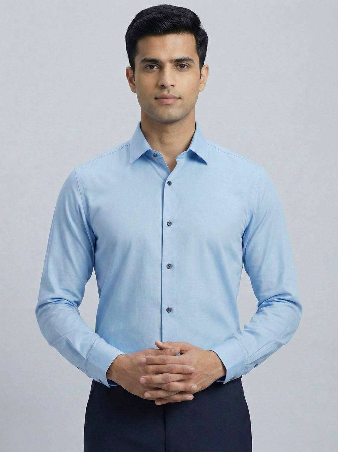 Slim Fit Solid Corporate Sky Blue Shirt