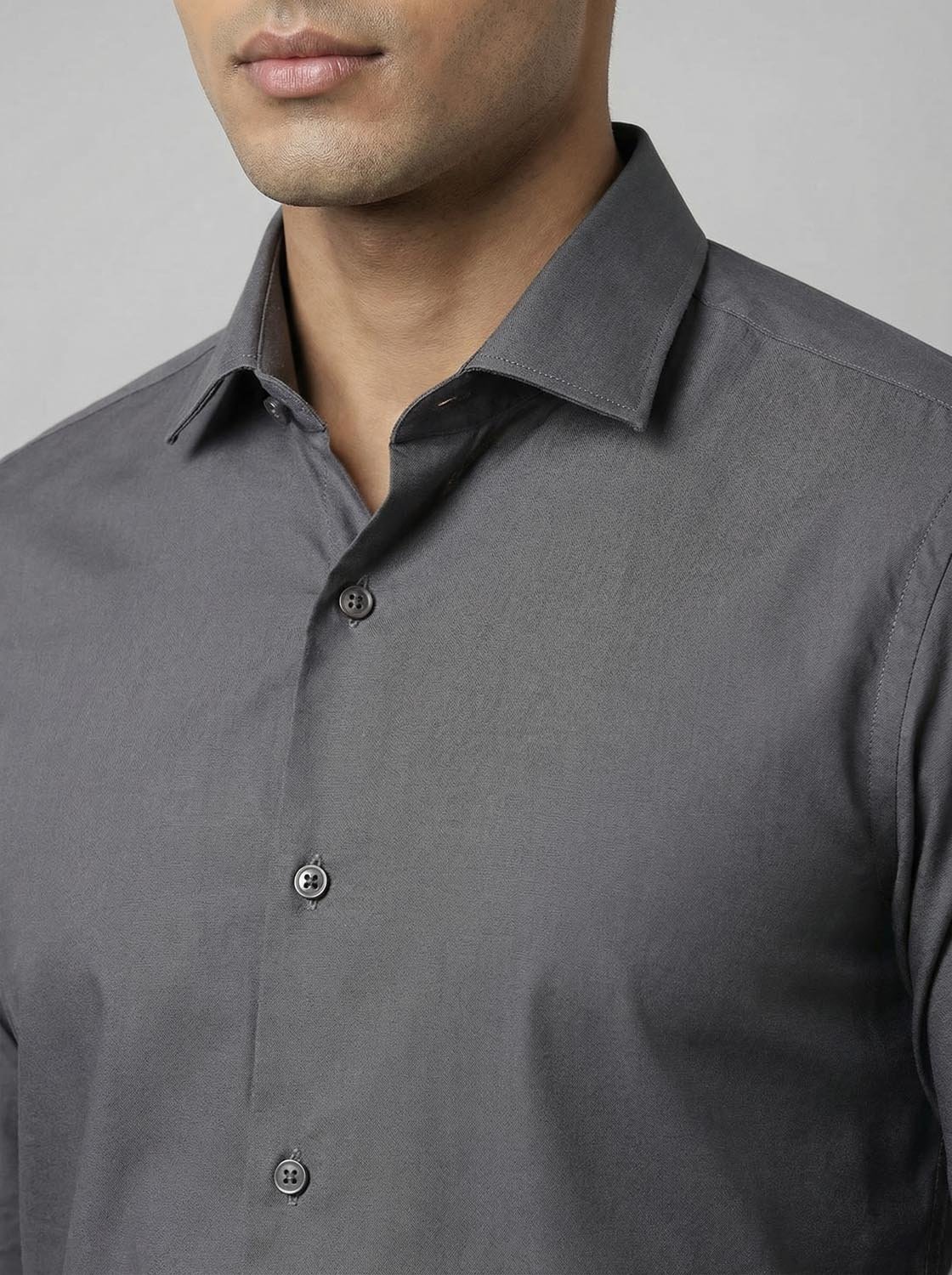 Slim Fit Solid Corporate Grey Shirt