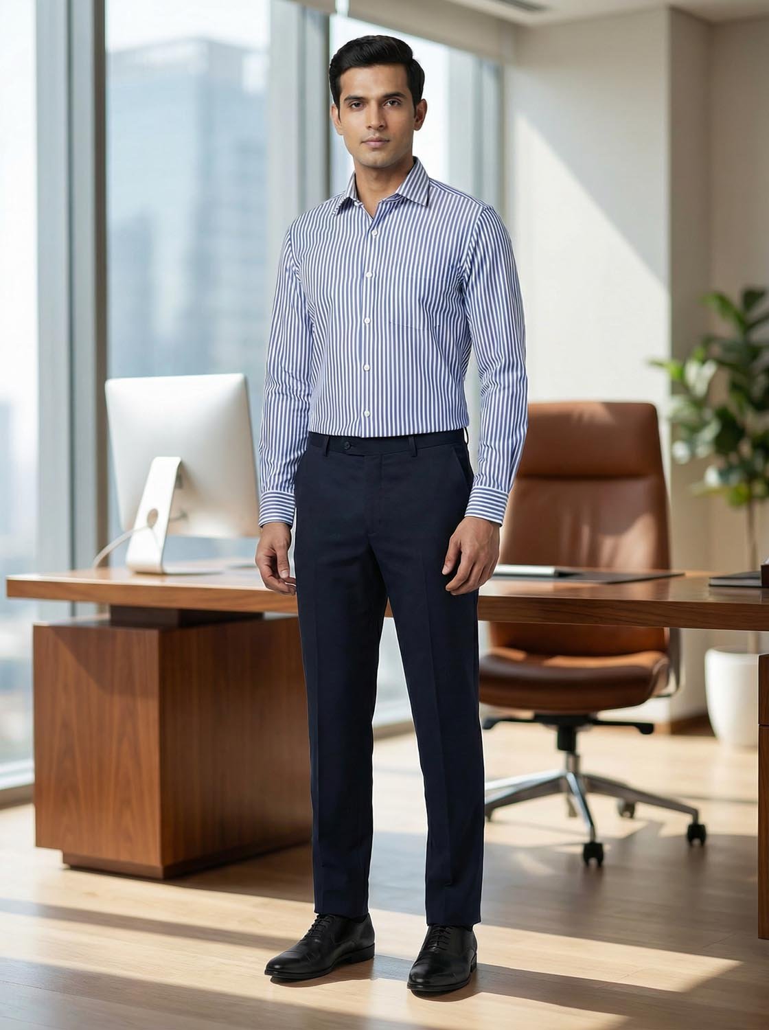 Formal Fit Blue & White Stripe Corporate Shirt