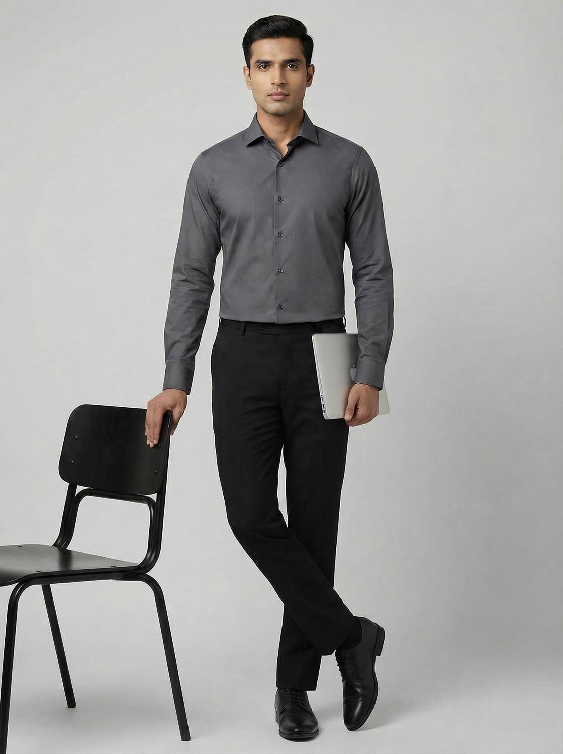 Slim Fit Solid Corporate Grey Shirt