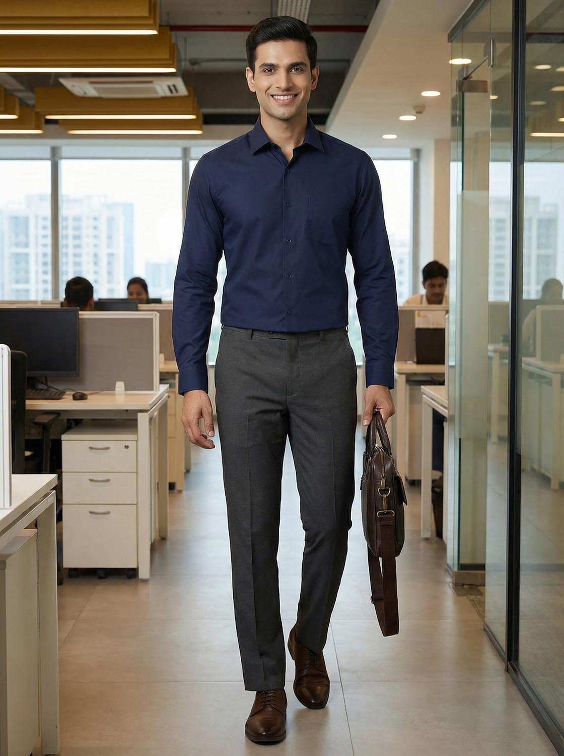 Slim Fit Solid Corporate Navy Blue Shirt