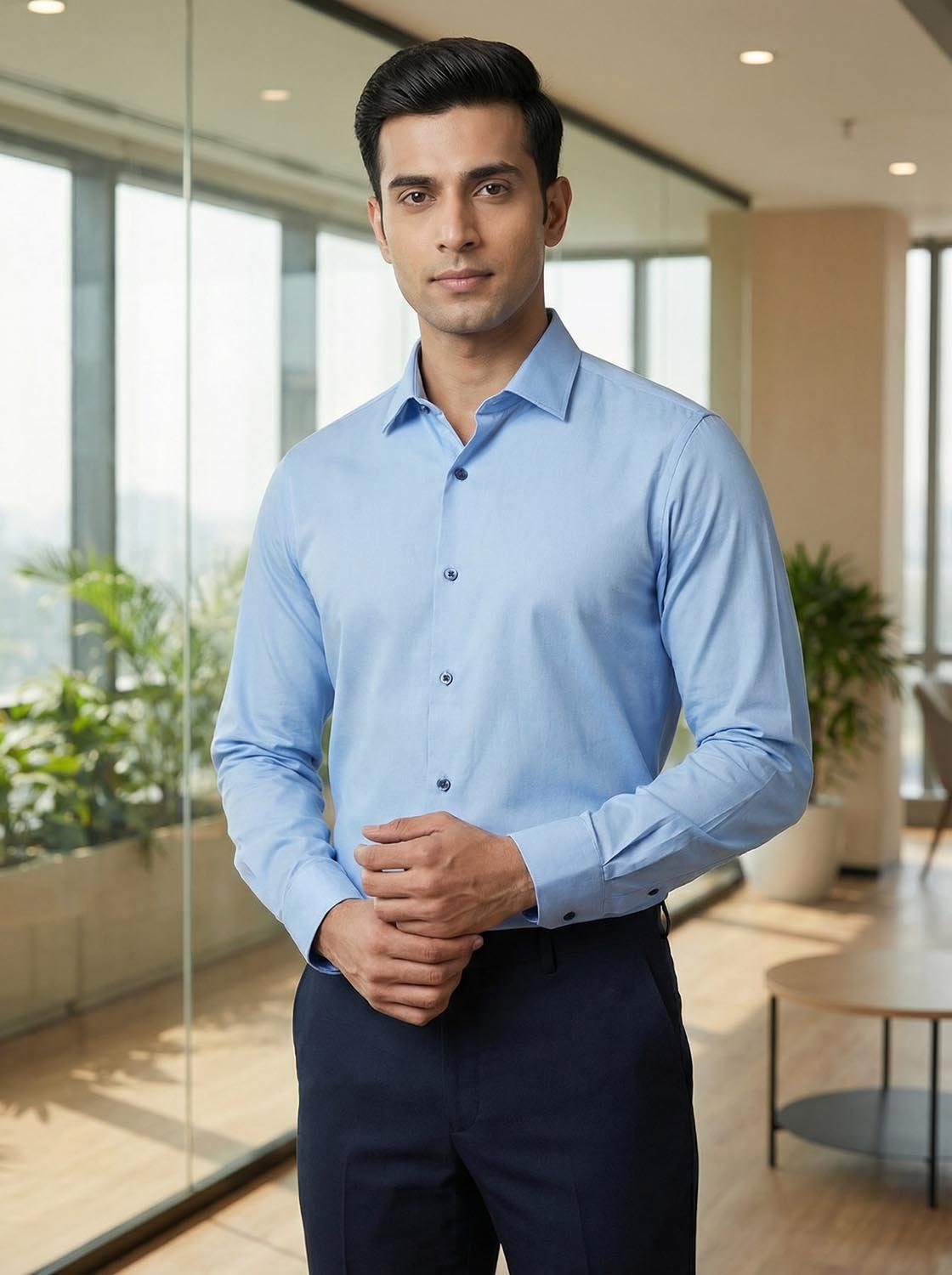 Slim Fit Solid Corporate Sky Blue Shirt