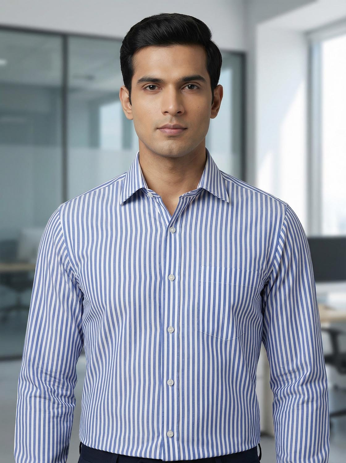 Formal Fit Blue & White Stripe Corporate Shirt