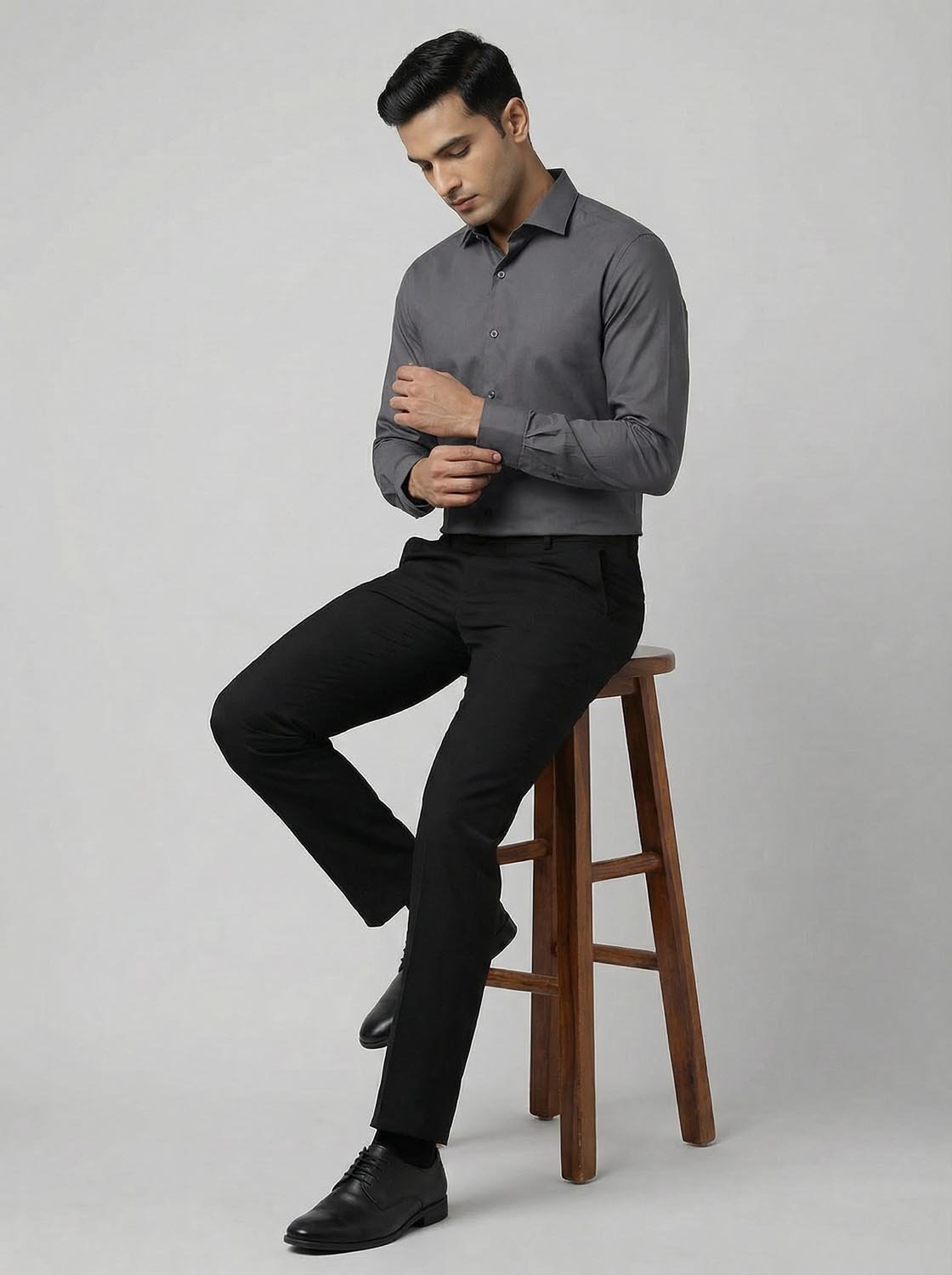 Slim Fit Solid Corporate Grey Shirt