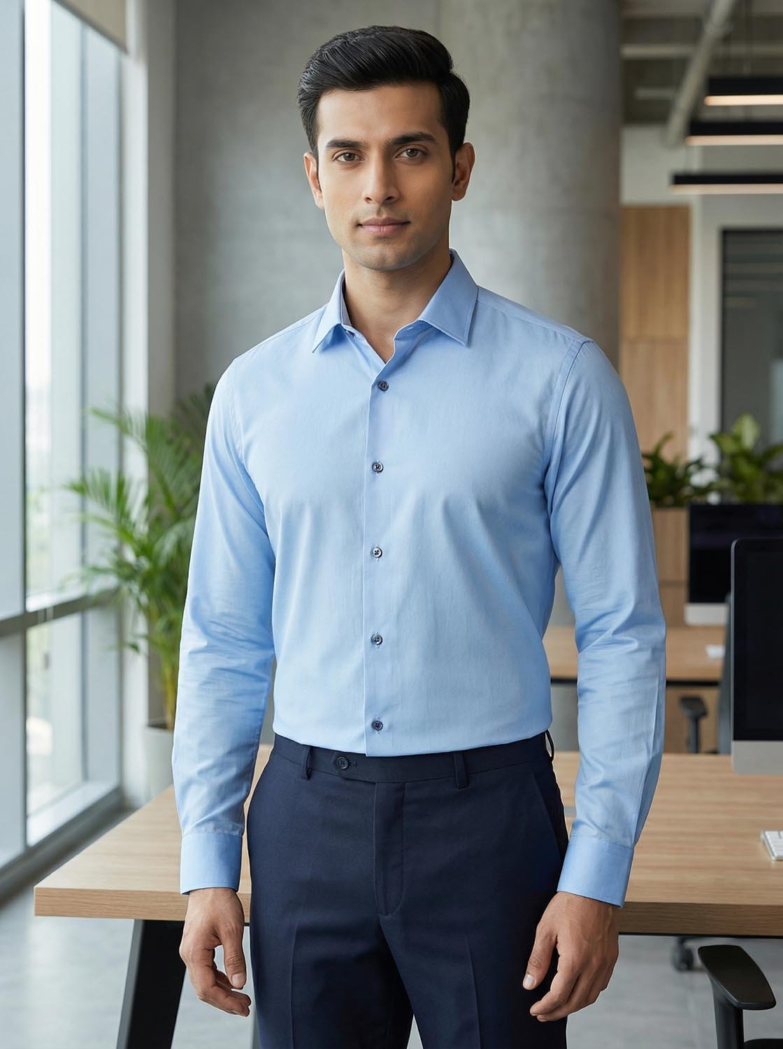 Slim Fit Solid Corporate Sky Blue Shirt