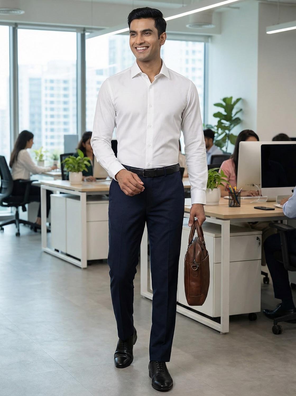 Slim Fit Solid Corporate White Shirt
