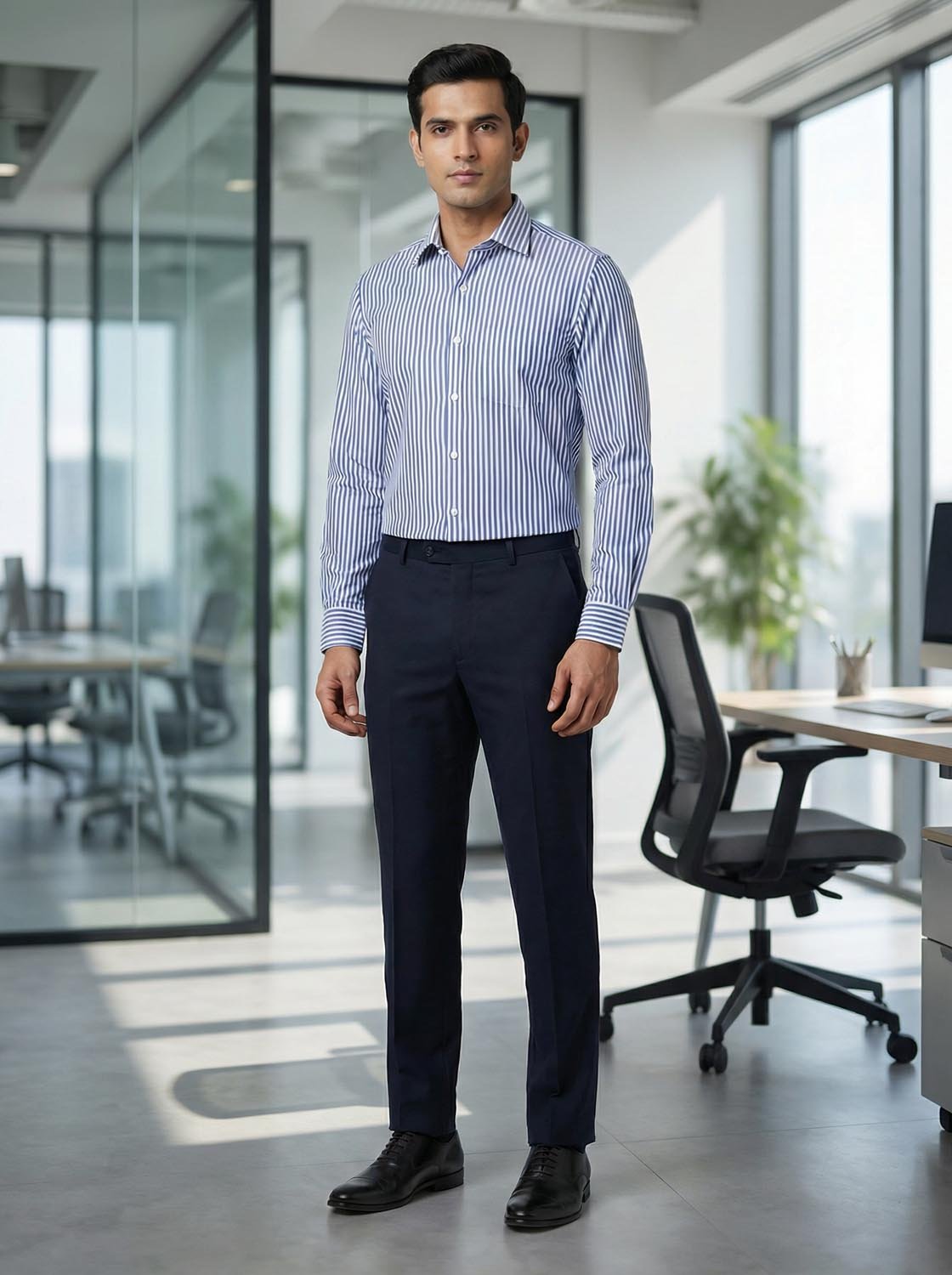 Formal Fit Blue & White Stripe Corporate Shirt